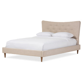 Baxton Studio Hannah Mid-Century Modern Beige Linen King Size Platform Bed Baxton Studio-King Bed-Minimal And Modern - 2