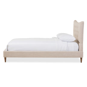 Baxton Studio Hannah Mid-Century Modern Beige Linen King Size Platform Bed Baxton Studio-King Bed-Minimal And Modern - 3