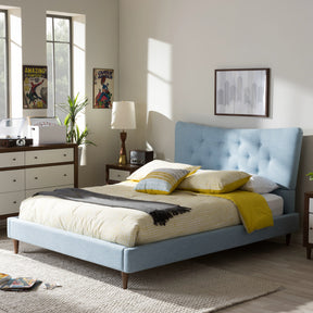 Baxton Studio Hannah Mid-Century Modern Sky Blue Fabric Queen Size Platform Bed Baxton Studio-Queen Bed-Minimal And Modern - 1