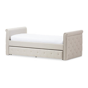 Baxton Studio Swamson Modern and Contemporary Beige Fabric Tufted Twin Size Daybed with Roll-out Trundle Guest Bed  Baxton Studio-daybed-Minimal And Modern - 1