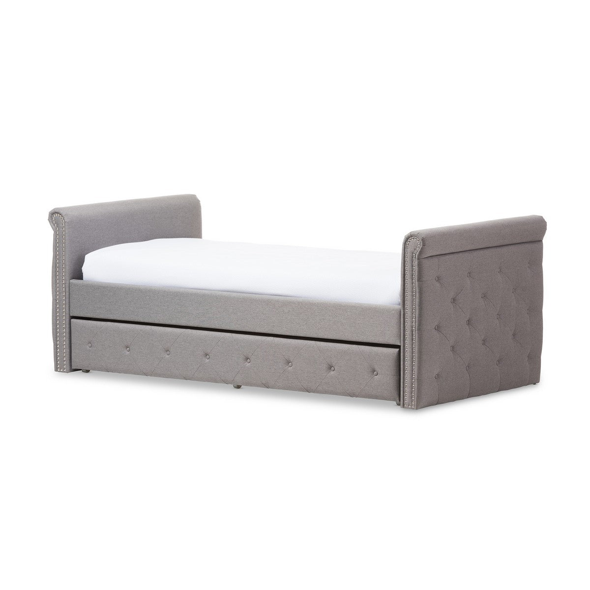Baxton Studio Swamson Modern and Contemporary Grey Fabric Tufted Twin Size Daybed with Roll-out Trundle Guest Bed 
 Baxton Studio-daybed-Minimal And Modern - 1