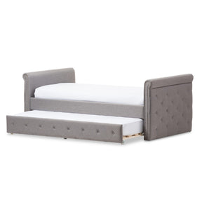 Baxton Studio Swamson Modern and Contemporary Grey Fabric Tufted Twin Size Daybed with Roll-out Trundle Guest Bed