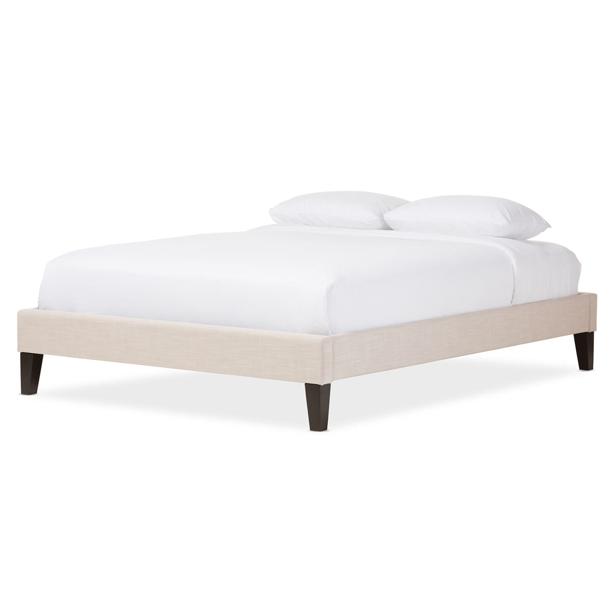 Baxton Studio Lancashire Modern and Contemporary Beige Linen Fabric Upholstered Full Size Bed Frame with Tapered Legs  Baxton Studio-Full Bed-Minimal And Modern - 2