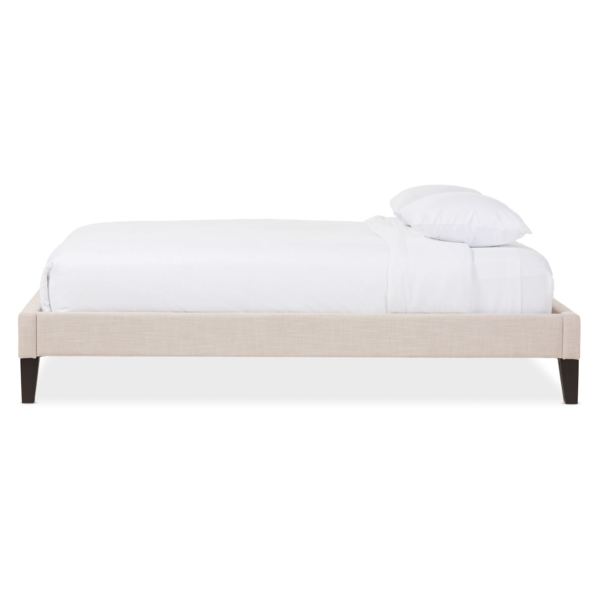 Baxton Studio Lancashire Modern and Contemporary Beige Linen Fabric Upholstered Queen Size Bed Frame with Tapered Legs  Baxton Studio-Queen Bed-Minimal And Modern - 3