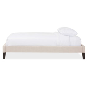 Baxton Studio Lancashire Modern and Contemporary Beige Linen Fabric Upholstered Queen Size Bed Frame with Tapered Legs  Baxton Studio-Queen Bed-Minimal And Modern - 3