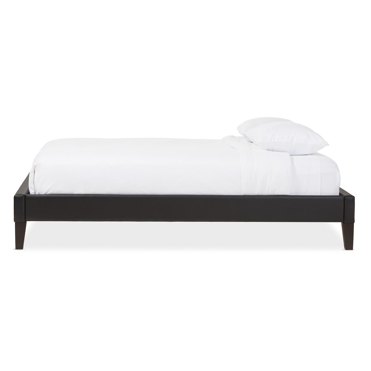 Baxton Studio Lancashire Modern and Contemporary Black Faux Leather Upholstered Full Size Bed Frame with Tapered Legs  Baxton Studio-Full Bed-Minimal And Modern - 3