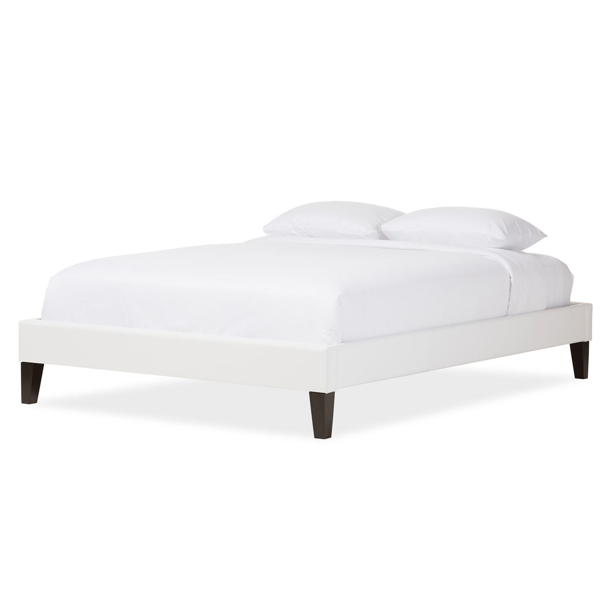 Baxton Studio Lancashire Modern and Contemporary White Faux Leather Upholstered Full Size Bed Frame with Tapered Legs  Baxton Studio-Full Bed-Minimal And Modern - 2