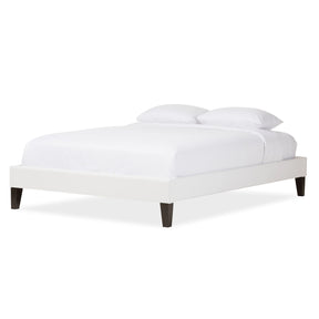 Baxton Studio Lancashire Modern and Contemporary White Faux Leather Upholstered Queen Size Bed Frame with Tapered Legs  Baxton Studio-Queen Bed-Minimal And Modern - 2