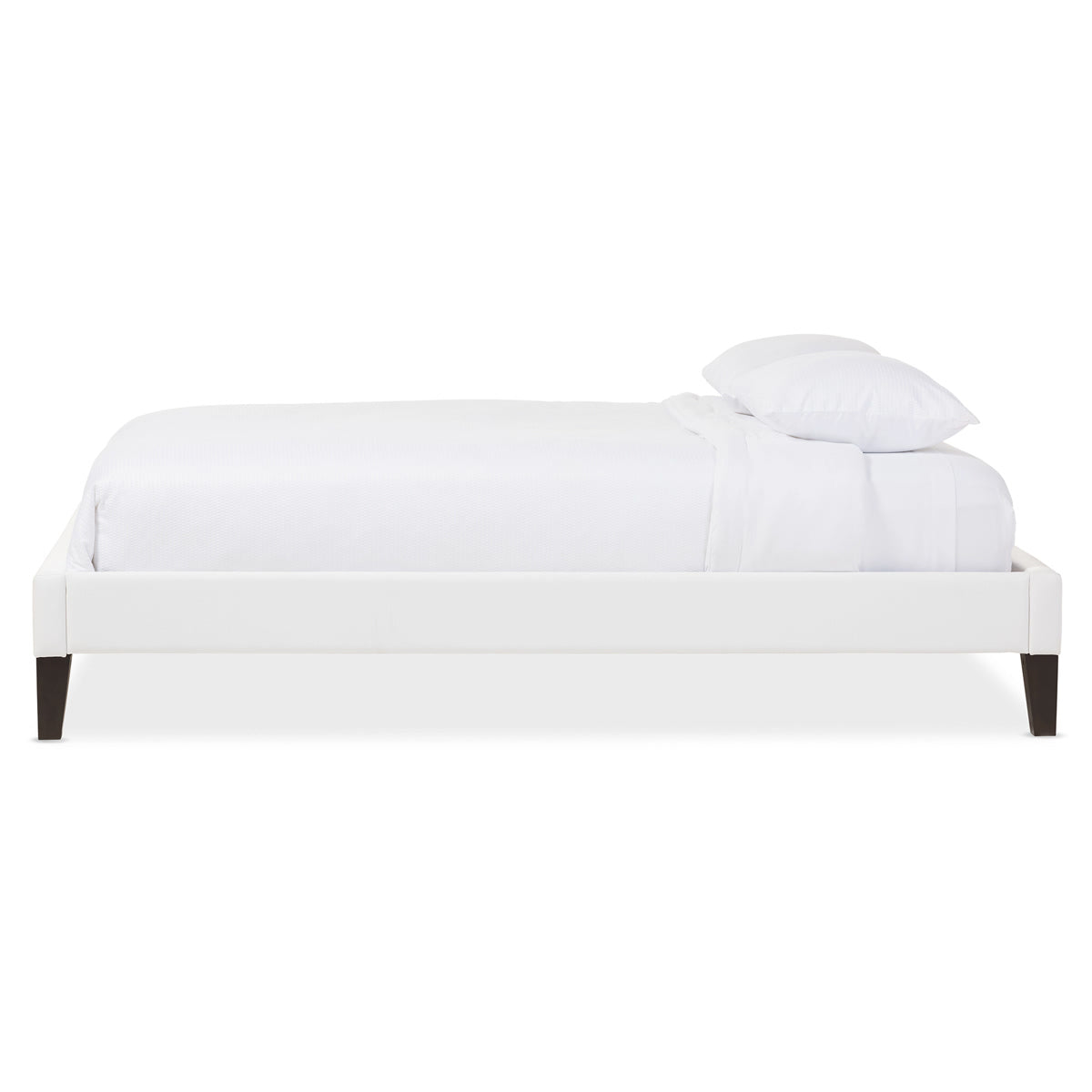 Baxton Studio Lancashire Modern and Contemporary White Faux Leather Upholstered Full Size Bed Frame with Tapered Legs  Baxton Studio-Full Bed-Minimal And Modern - 3
