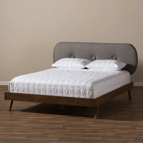Baxton Studio Penelope Mid-Century Modern Solid Walnut Wood Grey Fabric Upholstered Full Size Platform Bed Baxton Studio-Full Bed-Minimal And Modern - 7