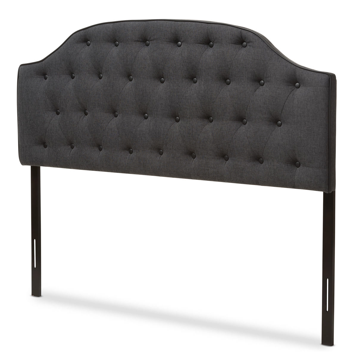 Baxton Studio Windsor Modern and Contemporary Dark Grey Fabric Upholstered Scalloped Buttoned Queen Size Headboard Baxton Studio-Queen Headboard-Minimal And Modern - 2