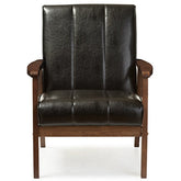 Baxton Studio Nikko Mid-century Modern Scandinavian Style Black Faux Leather Wooden Lounge Chair Baxton Studio-chairs-Minimal And Modern - 1