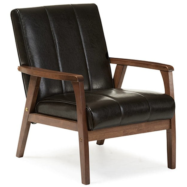 Baxton Studio Nikko Mid-century Modern Scandinavian Style Black Faux Leather Wooden Lounge Chair Baxton Studio-chairs-Minimal And Modern - 2