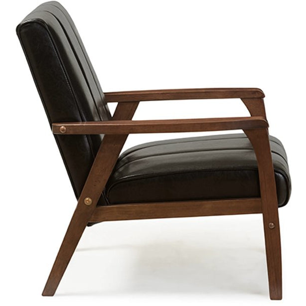 Baxton Studio Nikko Mid-century Modern Scandinavian Style Black Faux Leather Wooden Lounge Chair Baxton Studio-chairs-Minimal And Modern - 3
