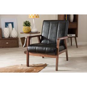 Baxton Studio Nikko Mid-century Modern Scandinavian Style Black Faux Leather Wooden Lounge Chair Baxton Studio-chairs-Minimal And Modern - 5