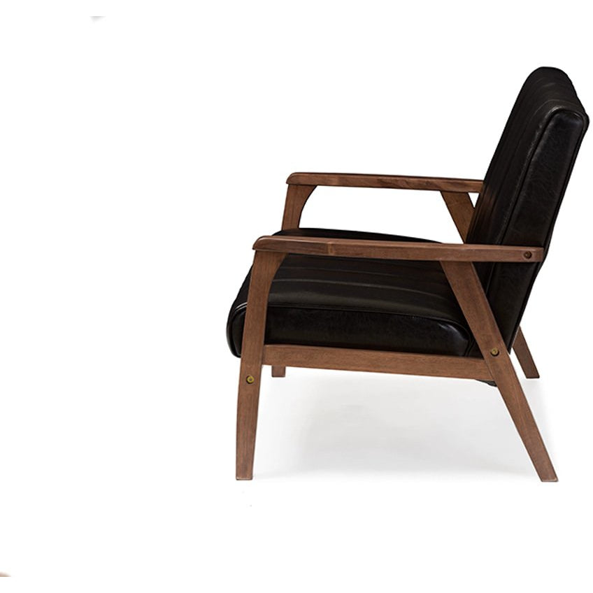 Baxton Studio Nikko Mid-century Modern Scandinavian Style Black Faux Leather Wooden 2-Seater Loveseat Baxton Studio-sofas-Minimal And Modern - 3