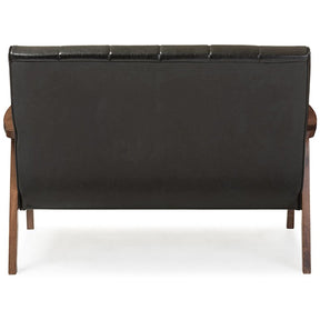 Baxton Studio Nikko Mid-century Modern Scandinavian Style Black Faux Leather Wooden 2-Seater Loveseat Baxton Studio-sofas-Minimal And Modern - 4