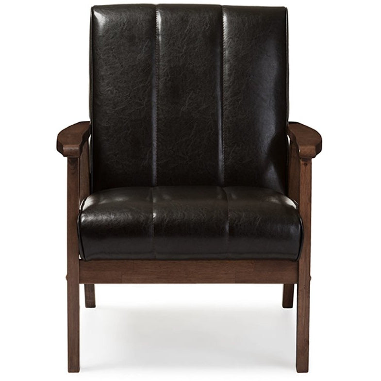 Baxton Studio Nikko Mid-century Modern Scandinavian Style Dark Brown Faux Leather Wooden Lounge Chair Baxton Studio-chairs-Minimal And Modern - 1