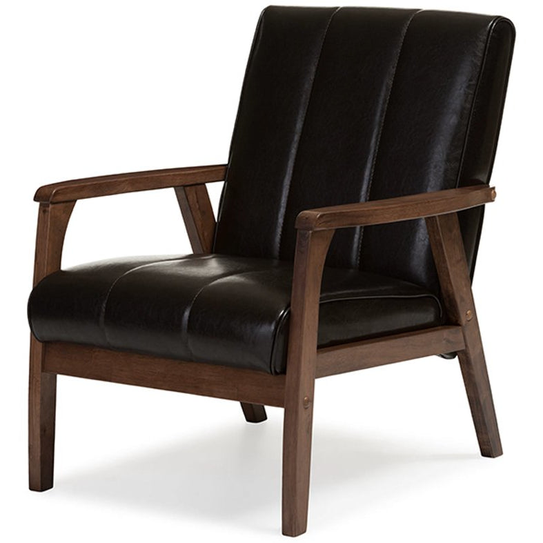 Baxton Studio Nikko Mid-century Modern Scandinavian Style Dark Brown Faux Leather Wooden Lounge Chair Baxton Studio-chairs-Minimal And Modern - 2