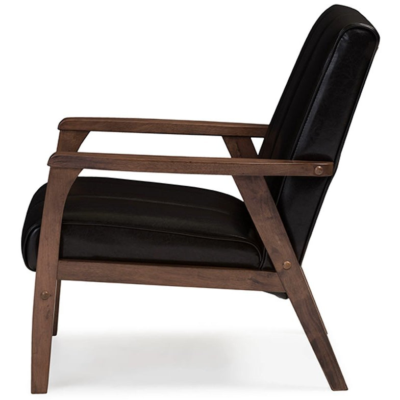 Baxton Studio Nikko Mid-century Modern Scandinavian Style Dark Brown Faux Leather Wooden Lounge Chair Baxton Studio-chairs-Minimal And Modern - 3