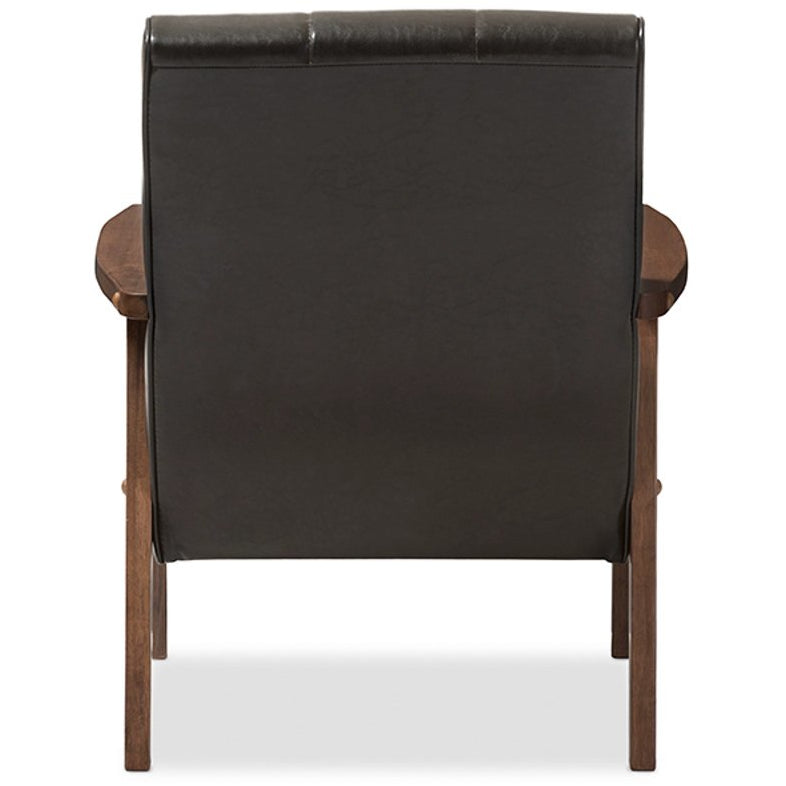 Baxton Studio Nikko Mid-century Modern Scandinavian Style Dark Brown Faux Leather Wooden Lounge Chair Baxton Studio-chairs-Minimal And Modern - 4