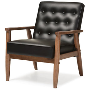 Baxton Studio Sorrento Mid-century Retro Modern Black Faux Leather Upholstered Wooden Lounge Chair Baxton Studio-chairs-Minimal And Modern - 2