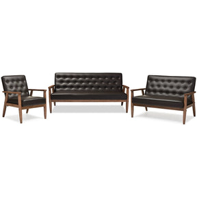 Baxton Studio Sorrento Mid-century Retro Modern Brown Faux Leather Upholstered Wooden 3 Piece Living room Set Baxton Studio--Minimal And Modern - 1