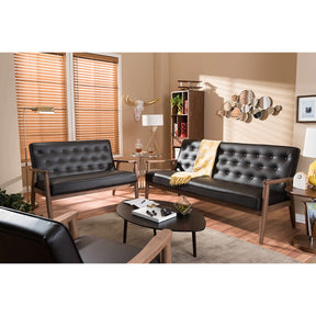 Baxton Studio Sorrento Mid-century Retro Modern Brown Faux Leather Upholstered Wooden 3 Piece Living room Set Baxton Studio--Minimal And Modern - 2