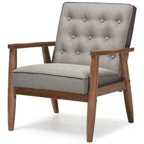 Baxton Studio Sorrento Mid-century Retro Modern Grey Fabric Upholstered Wooden Lounge Chair Baxton Studio-chairs-Minimal And Modern - 2