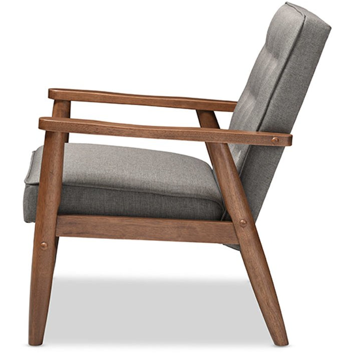 Baxton Studio Sorrento Mid-century Retro Modern Grey Fabric Upholstered Wooden Lounge Chair Baxton Studio-chairs-Minimal And Modern - 3