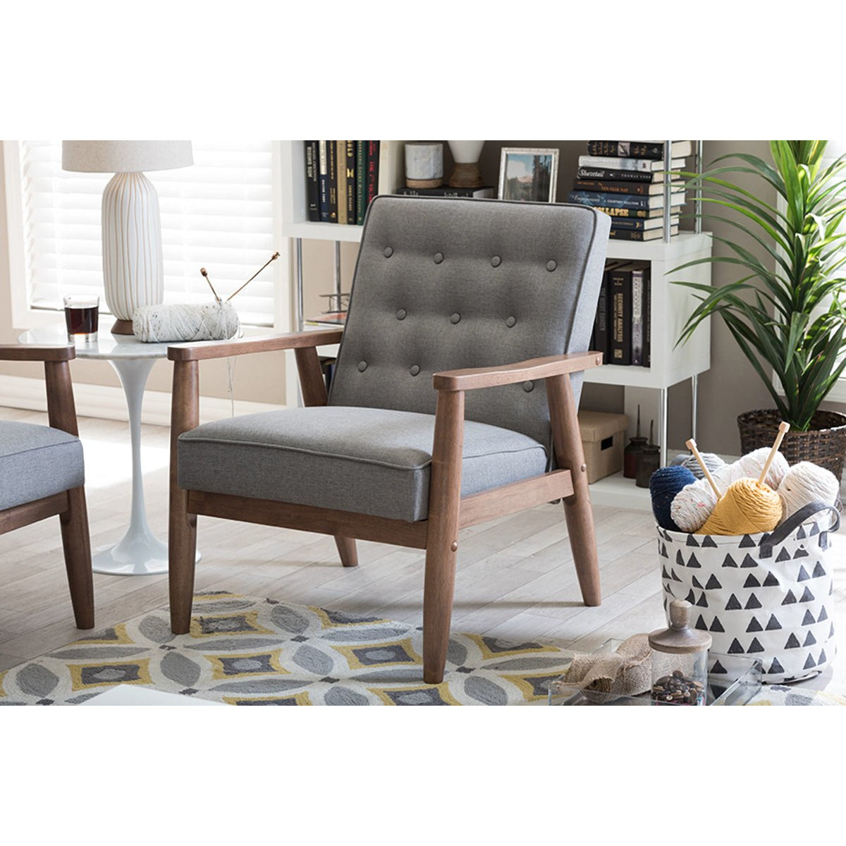Baxton Studio Sorrento Mid-century Retro Modern Grey Fabric Upholstered Wooden Lounge Chair Baxton Studio-chairs-Minimal And Modern - 5