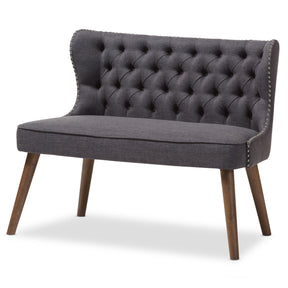 Baxton Studio Scarlett Mid-Century Modern Brown Wood and Dark Grey Fabric Upholstered Button-Tufting with Nail Heads Trim 2-Seater Loveseat Settee Baxton Studio-sofas-Minimal And Modern - 2