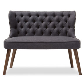 Baxton Studio Scarlett Mid-Century Modern Brown Wood and Dark Grey Fabric Upholstered Button-Tufting with Nail Heads Trim 2-Seater Loveseat Settee Baxton Studio-sofas-Minimal And Modern - 3