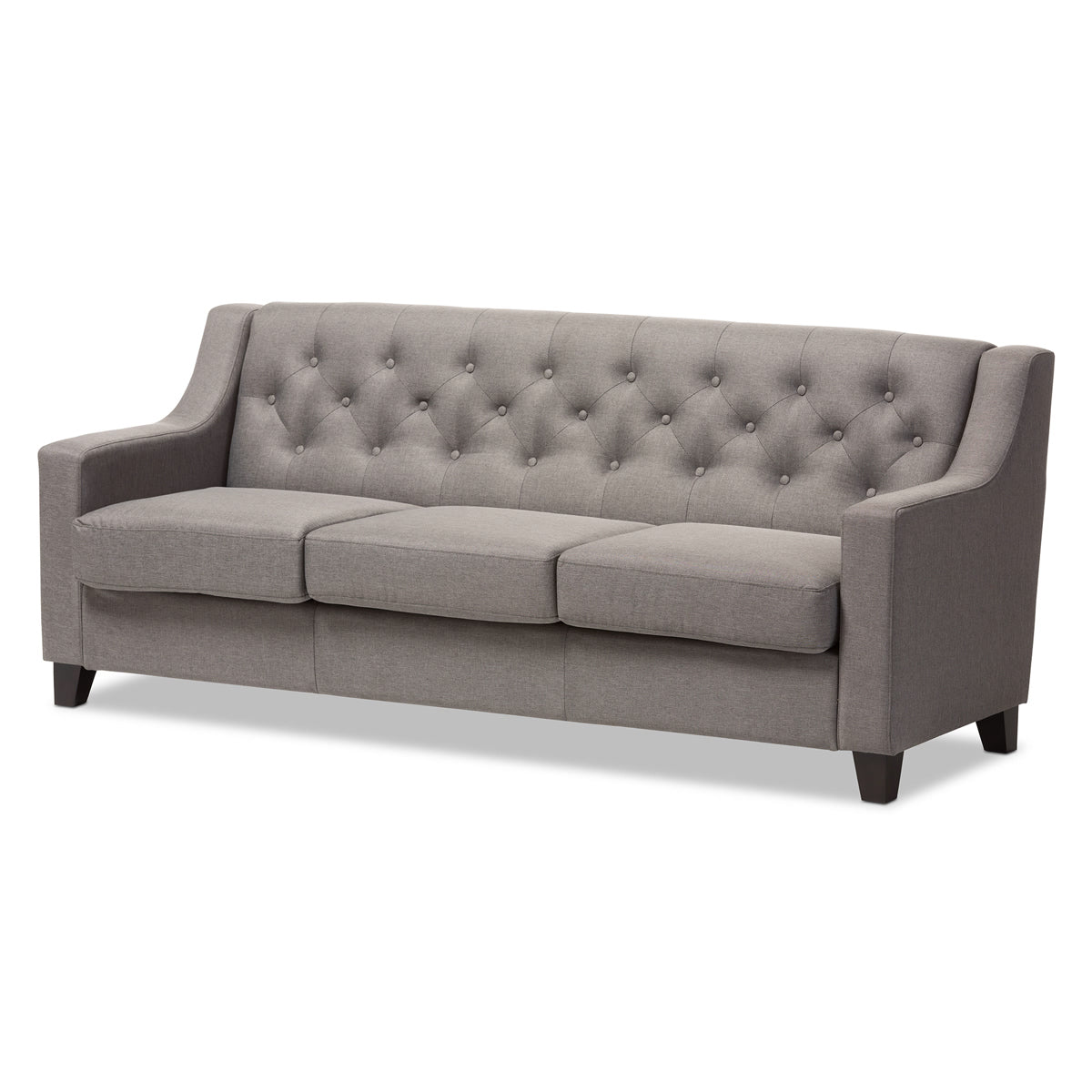 Baxton Studio Arcadia Modern and Contemporary Grey Fabric Upholstered Button-Tufted Living Room 3-Seater Sofa Baxton Studio-sofas-Minimal And Modern - 2