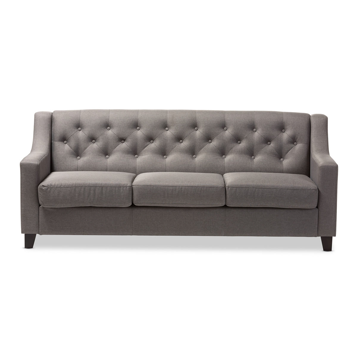 Baxton Studio Arcadia Modern and Contemporary Grey Fabric Upholstered Button-Tufted Living Room 3-Seater Sofa Baxton Studio-sofas-Minimal And Modern - 3