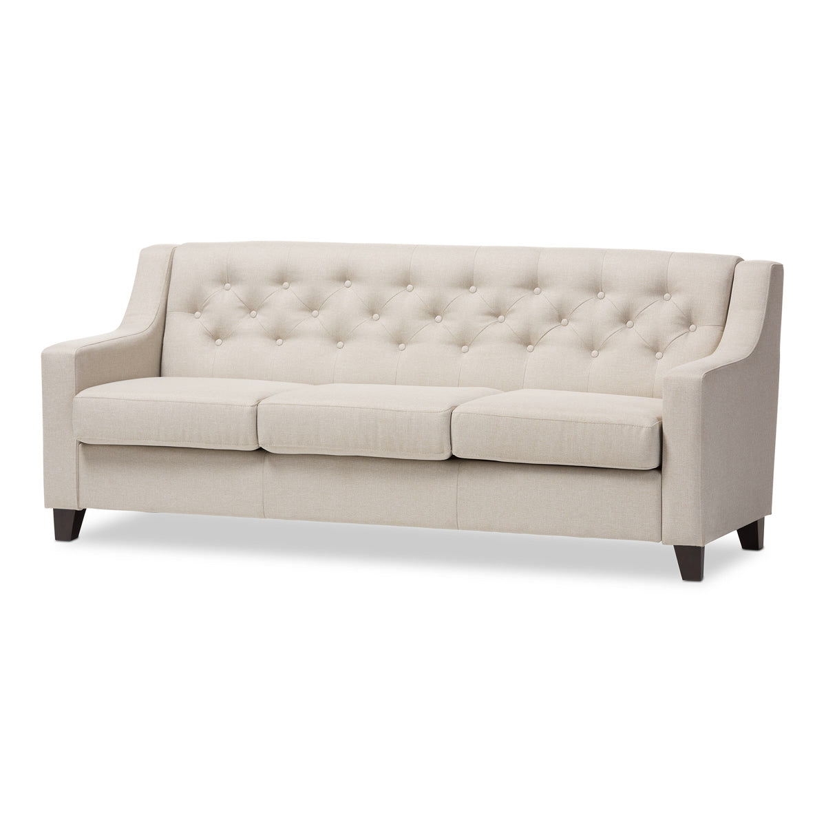 Baxton Studio Arcadia Modern and Contemporary Light Beige Fabric Upholstered Button-Tufted Living Room 3-Seater Sofa Baxton Studio-sofas-Minimal And Modern - 2