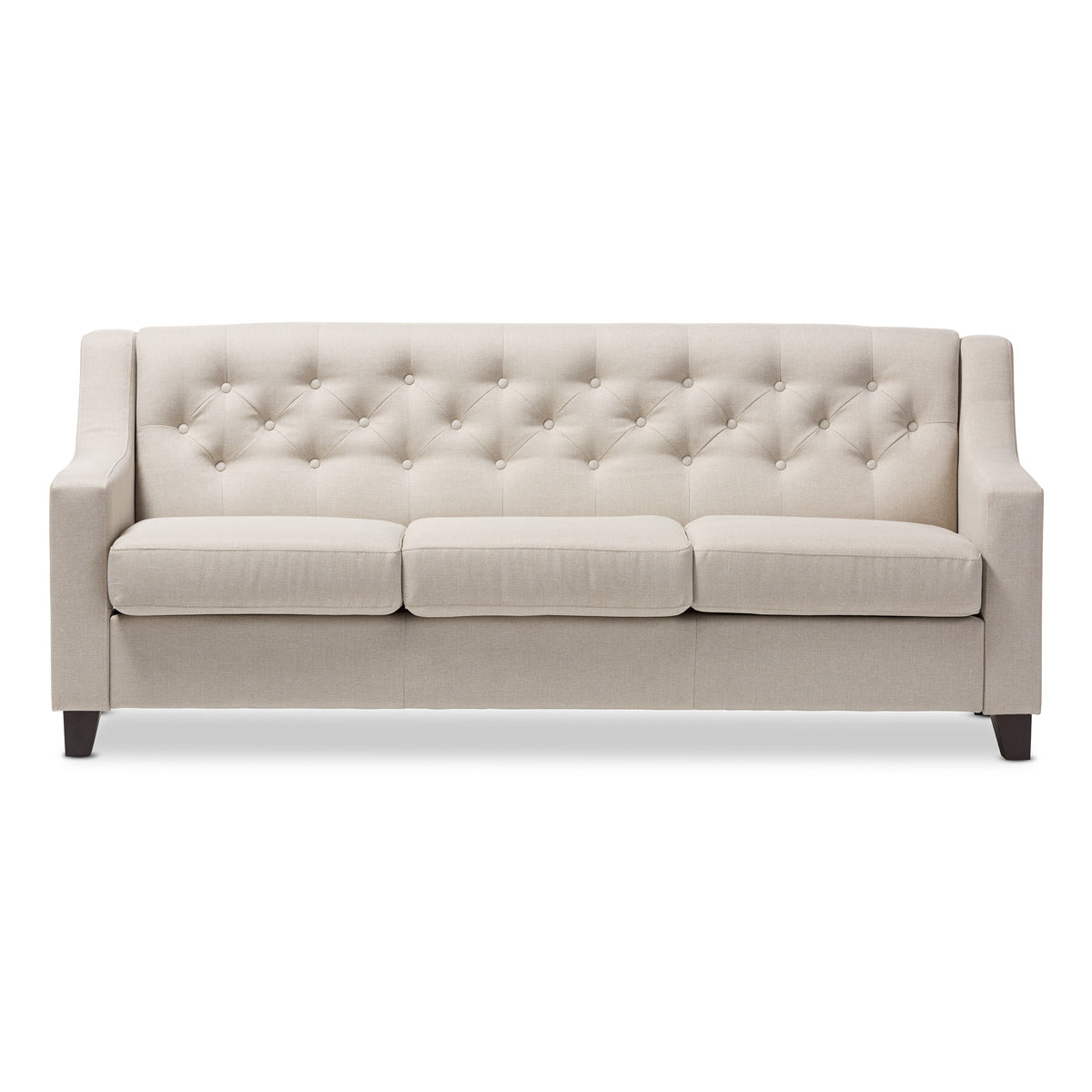 Baxton Studio Arcadia Modern and Contemporary Light Beige Fabric Upholstered Button-Tufted Living Room 3-Seater Sofa Baxton Studio-sofas-Minimal And Modern - 3