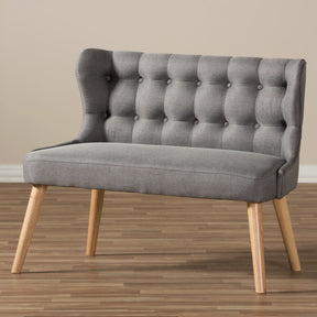 Baxton Studio Melody Mid-Century Modern Grey Fabric and Natural Wood Finishing 2-Seater Settee Bench Baxton Studio-sofas-Minimal And Modern - 8