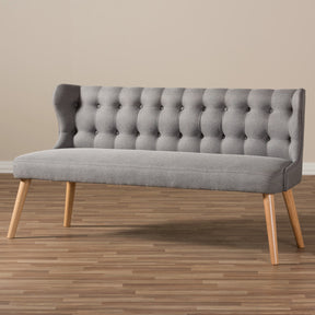 Baxton Studio Melody Mid-Century Modern Grey Fabric and Natural Wood Finishing 3-Seater Settee Bench Baxton Studio-sofas-Minimal And Modern - 8