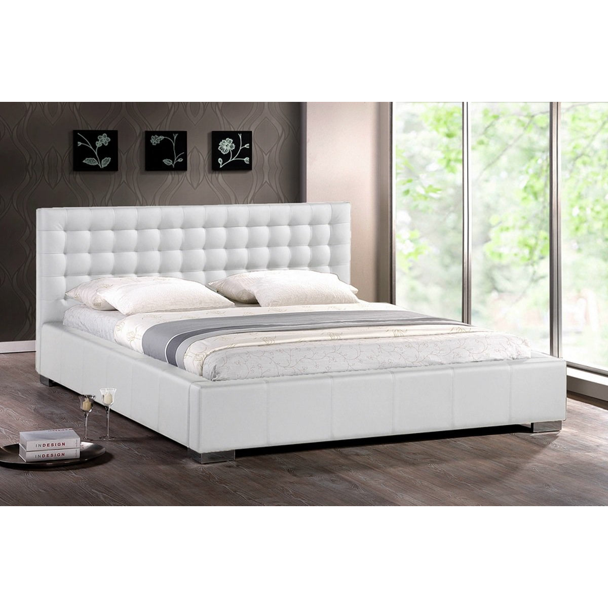 Baxton Studio Madison White Modern Bed with Upholstered Headboard (Queen Size) Baxton Studio-beds-Minimal And Modern - 1