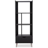 Baxton Studio Kalien Modern and Contemporary Dark Brown Wood Leaning Bookcase with Display Shelves and One Drawer Baxton Studio--Minimal And Modern - 1