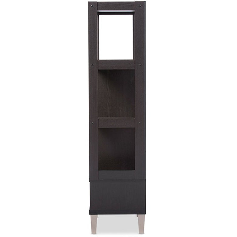 Baxton Studio Kalien Modern and Contemporary Dark Brown Wood Leaning Bookcase with Display Shelves and One Drawer Baxton Studio--Minimal And Modern - 3