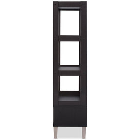 Baxton Studio Kalien Modern and Contemporary Dark Brown Wood Leaning Bookcase with Display Shelves and Two Drawers Baxton Studio--Minimal And Modern - 4