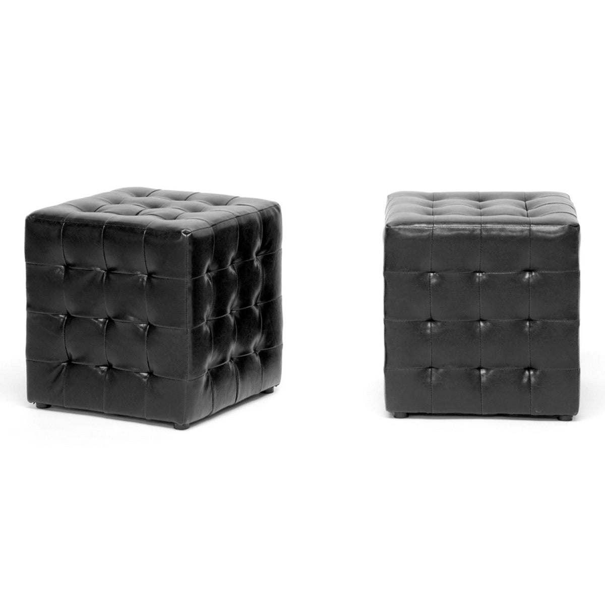 Baxton Studio Siskal Black Modern Cube Ottoman (Set of 2) Baxton Studio-ottomans-Minimal And Modern - 1