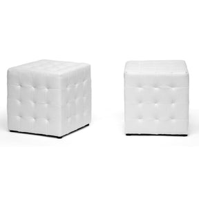 Baxton Studio Siskal White Modern Cube Ottoman (Set of 2) Baxton Studio-ottomans-Minimal And Modern - 1