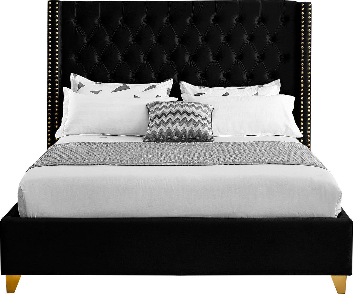 Meridian Furniture Barolo Black Velvet Queen Bed