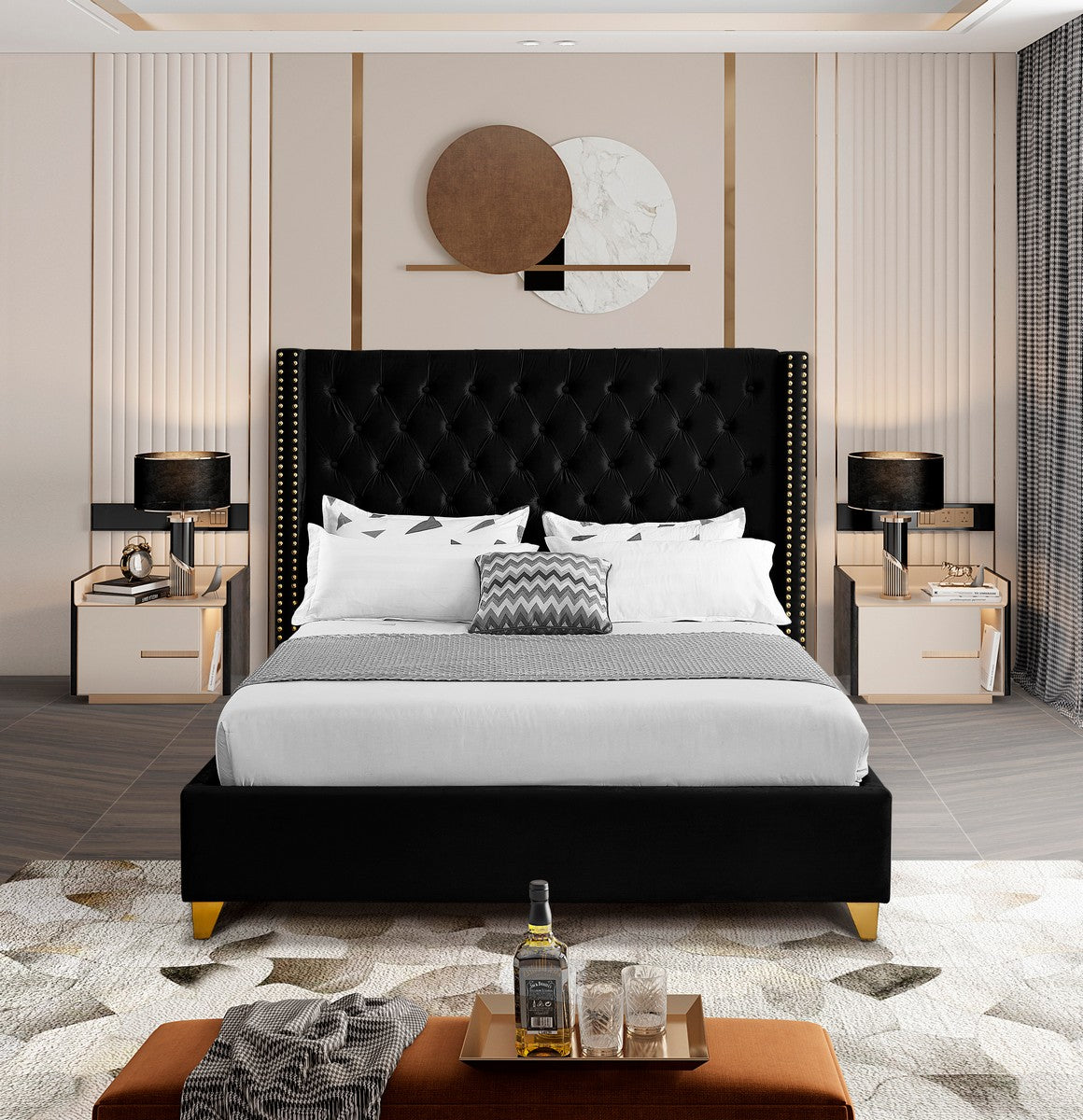 Meridian Furniture Barolo Black Velvet Queen Bed