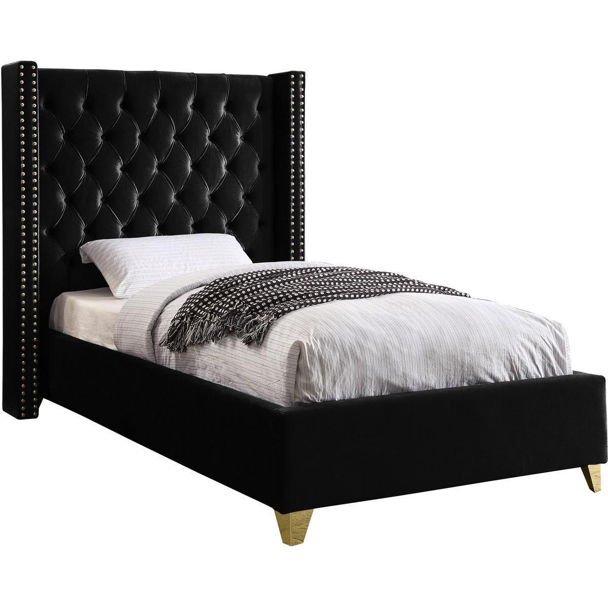Meridian Furniture Barolo Black Velvet Twin BedMeridian Furniture - Twin Bed - Minimal And Modern - 1