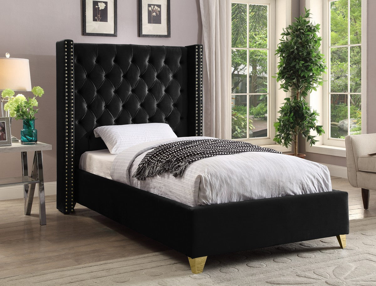 Meridian Furniture Barolo Black Velvet Twin Bed