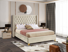 Meridian Furniture Barolo Cream Velvet Full Bed